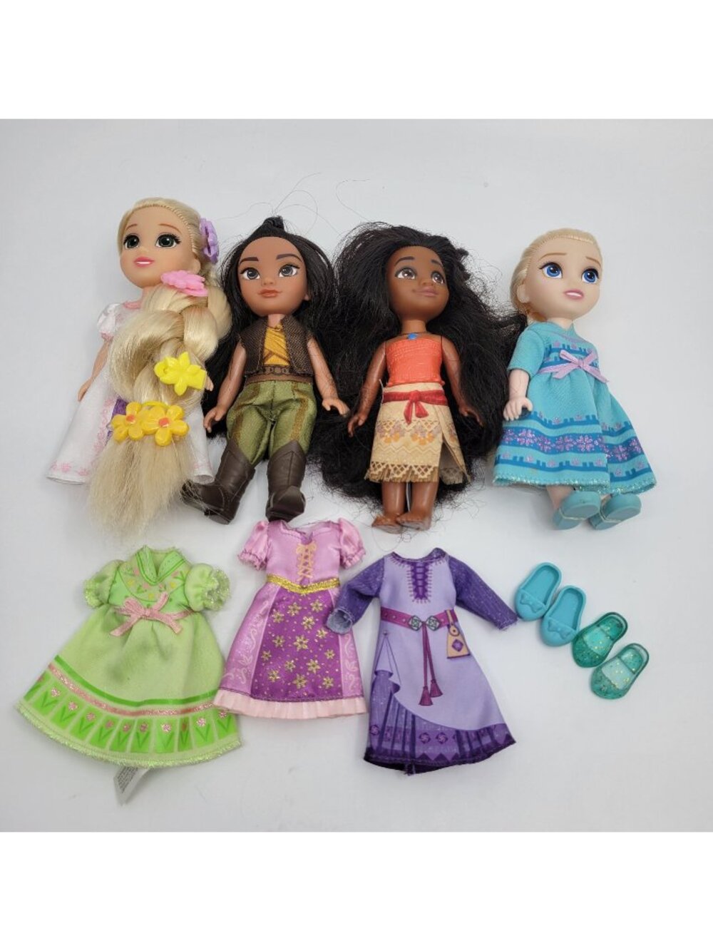 Disney Princess Lot of Toddler Dolls, Clothes & Shoes - Moana, Raya, Rapunzel